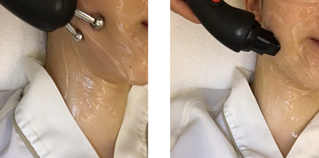 親身試 phillip (左)生物電流可刺激淋巴循環 ，(右)雙極射頻則可緊致肌膚。