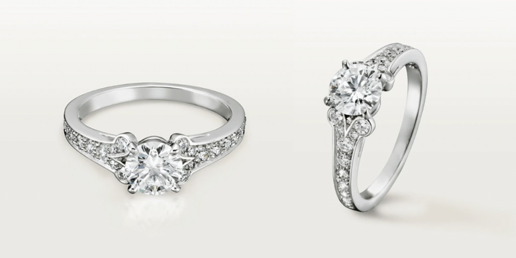 求婚戒指 Ballerine 鉑金單鑽戒指，中央鑲嵌1顆明亮式切割圓鑽，可選擇重0.50至4.99卡的鑽石，周圍密鑲明亮式切割圓鑽。