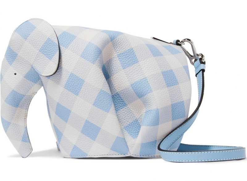 名牌小手袋 Loewe Elephant gingham textured-leather shoulder bag 原價$11,700 75折價$8,775