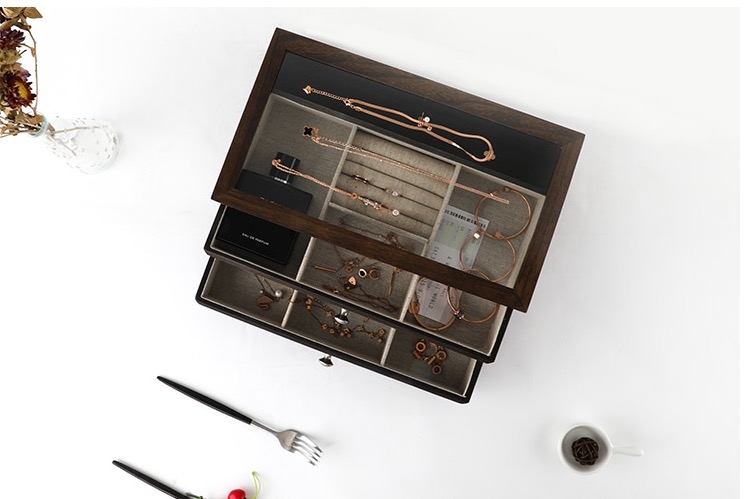 飾物收納 實木質透明歐式收拾耳環飾品收納盒子抽屜式 (RMB¥299.00 HKDHKD341.63)