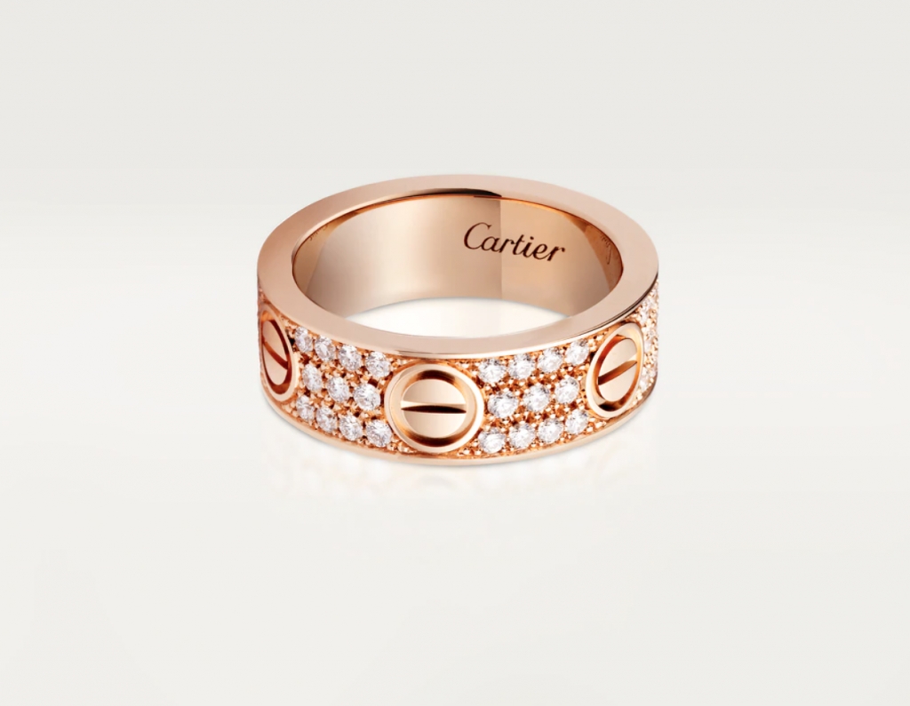 結婚戒指 Cartier LOVE 結婚戒指 18K玫瑰金 鑲嵌66顆明亮式切割圓鑽，共重0.70克拉 HK$76,000