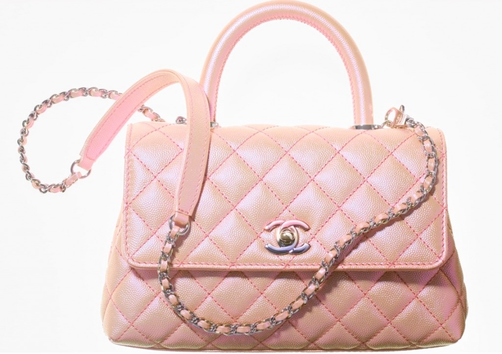 Iridescent Grained Calfskin Flap Bag With Top Handle HK,100（圖片來源：Chanel官網圖片）