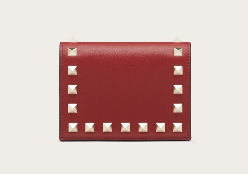 名牌短銀包 Valentino Compact Rockstud Calfskin Wallet Rosso Valentino HK$3,900