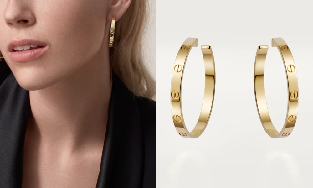 Love 耳環，18K黃金。寬度：3.6毫米。內部直徑：32.6毫米。