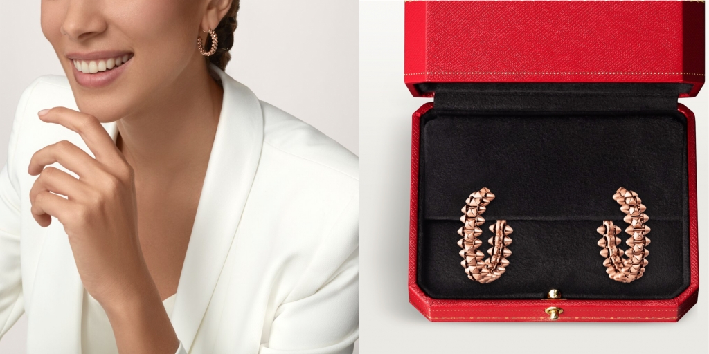 網購Cartier Clash de Cartier耳環，小型款，18K玫瑰金。