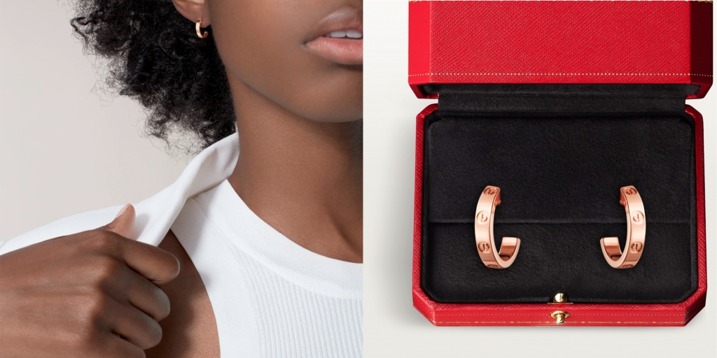 網購Cartier Love耳環，18K玫瑰金。