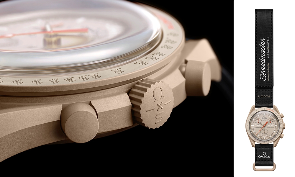 OMEGA x Swatch The BIOCERMAIC MoonSwatch腕錶 採用木星沙金色原素，成熟優雅。