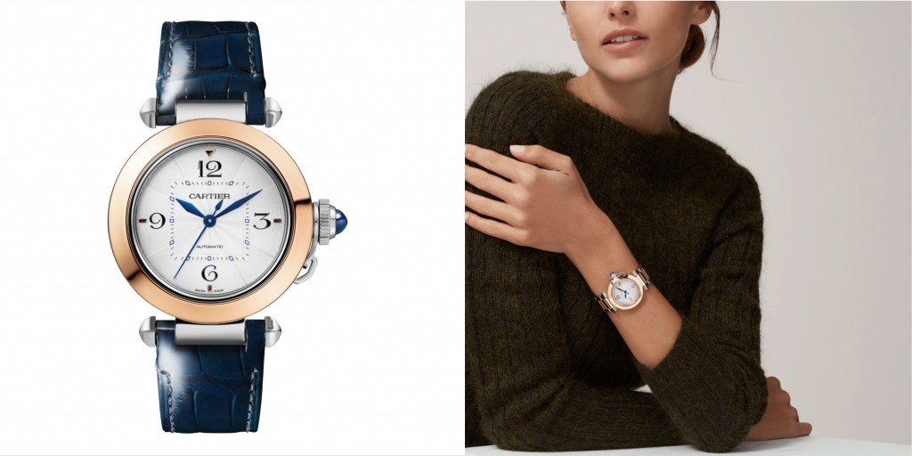 網購Cartier 18K玫瑰金及精鋼可更換式金屬錶鏈，貼合性佳，造型流暢，華麗優雅風格猶如手鐲般貴氣的存在，為腕錶帶來多一重裝飾功能。隨腕錶附送的皮革錶帶有助你無縫轉換不同造型。