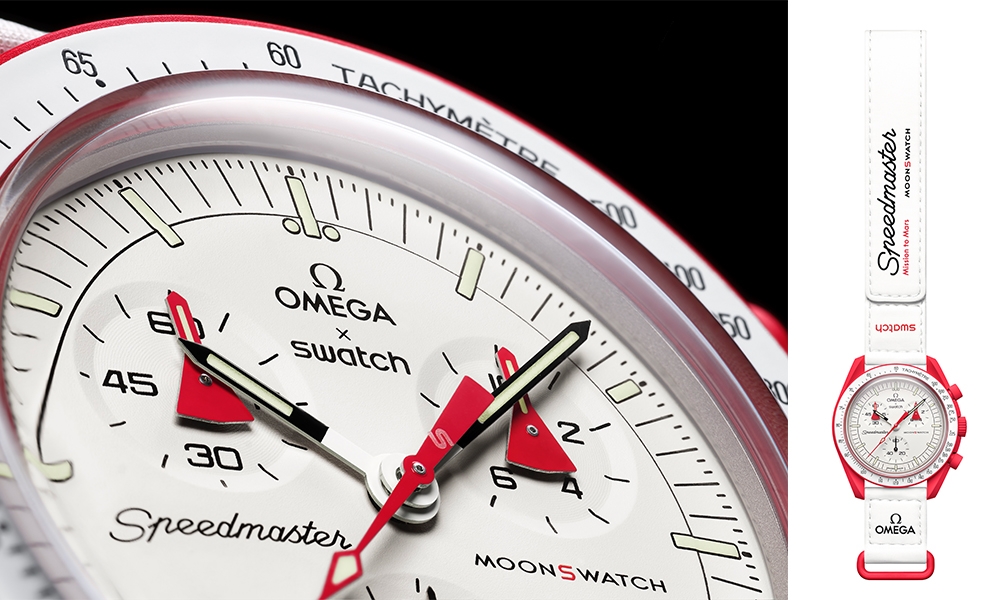OMEGA x Swatch The BIOCERMAIC MoonSwatch腕錶 火紅色腕錶配以「Alaska Project」主題的錶針。