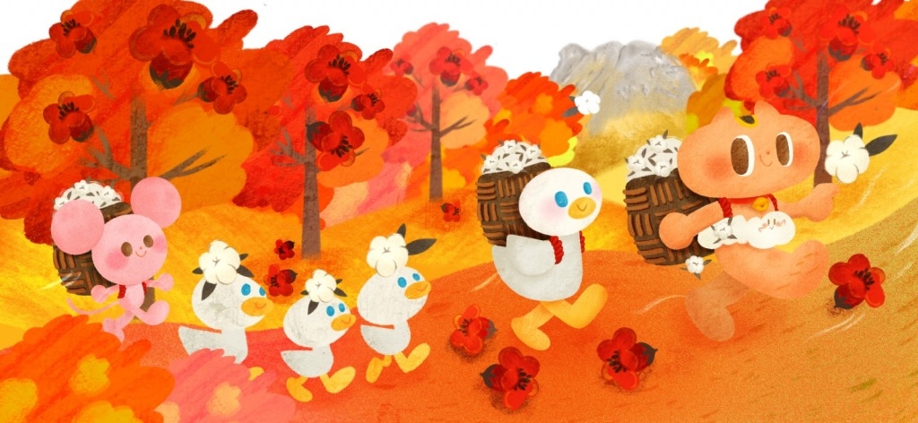 80後港產插畫家 Mankee自己最最喜愛的作品，畫作中描繪了三色貓主角HOKO和其他小動物，在秋日的森林中散步，一貫溫暖的用色，看了很有治癒的感覺。