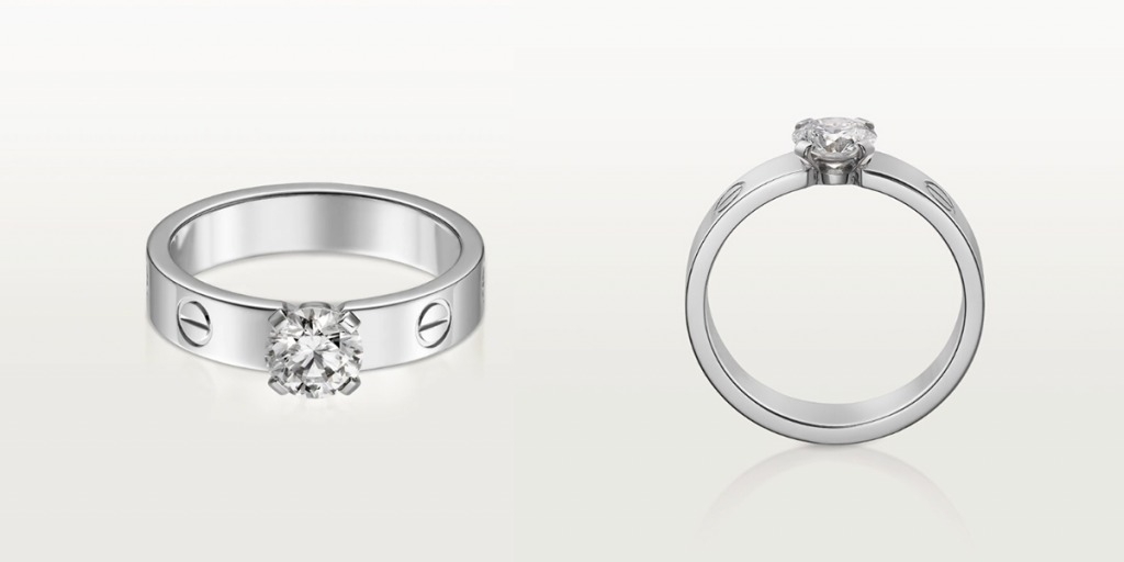 婚戒 白金單鑽戒指，鑲嵌1顆明亮式切割圓鑽，可選擇重0.23至1.15克卡的鑽石，