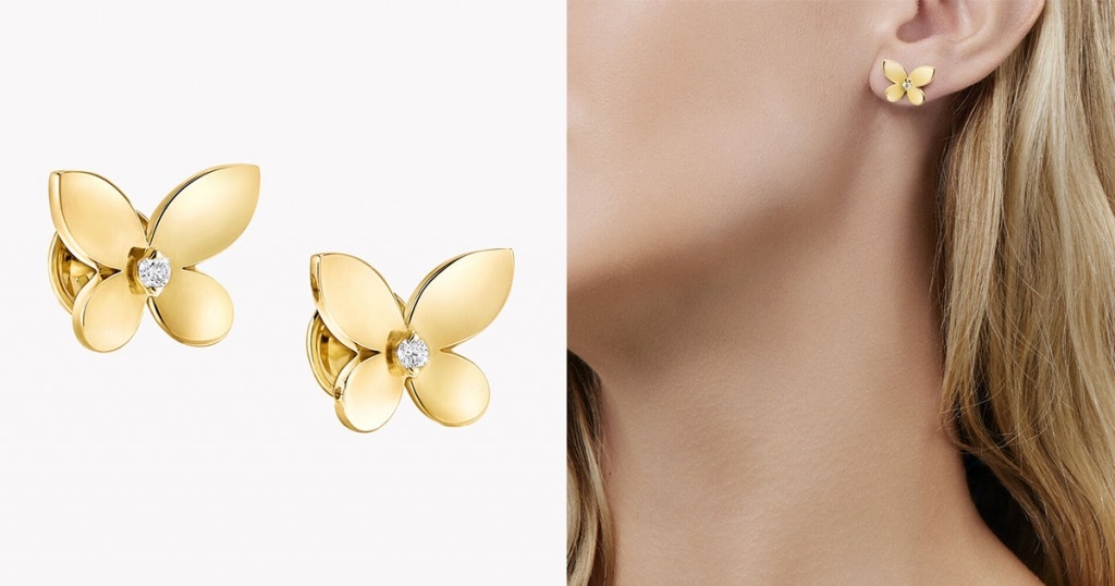 GRAFF 蝴蝶系列 GRAFF Butterfly系列 Graff Butterfly 系列18K黃金迷你耳環，各鑲一顆美鑽。
