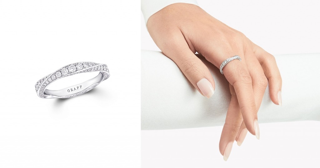 求婚戒指 GRAFF Spiral 3.5毫米白金和密鑲鑽石戒指，鑽石共重1卡。