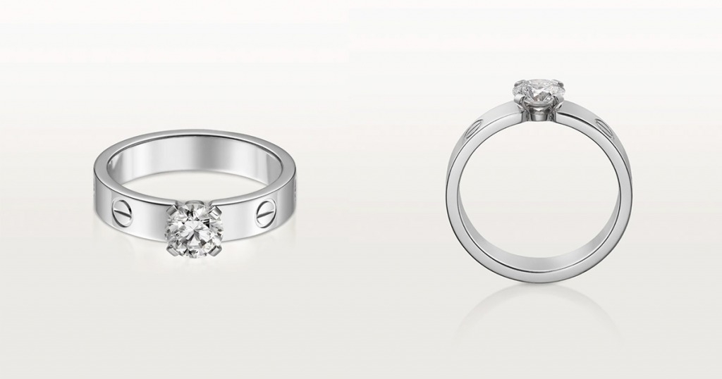 求婚戒指 Cartier LOVE單鑽戒指，鑲崁1顆明亮式切割圓鑽，可選擇重0.23至1.15卡的鑽石。