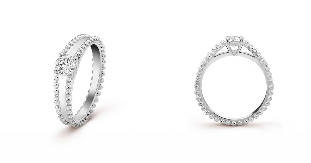 求婚戒指 Van Cleef & Arpels Estelle Solitaire求婚戒指，鑲崁1顆明亮式切割圓鑽。可選擇重0.3至0.5卡的鑽石。
