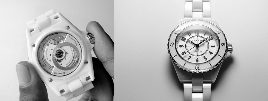 CHANEL手錶 CHANEL J12腕錶 33mm款整體外觀配置幾乎與38mm款無異，只是更小巧迷人，兩者皆具備時、分、秒指示，38mm款則多了日期指示， 同樣耐磨陶瓷及精鋼，備有黑白兩款顏色選擇。