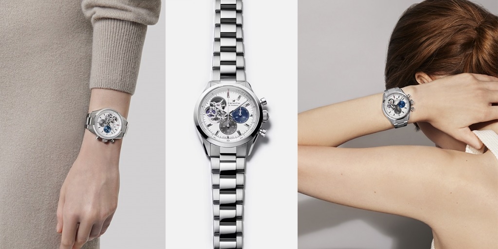 ZENITH Chronomaster系列 Chronomaster Open鏤空腕錶設計線條優雅，39.5毫米精鋼錶殼配銀色啞光錶盤感覺更年輕靈活。