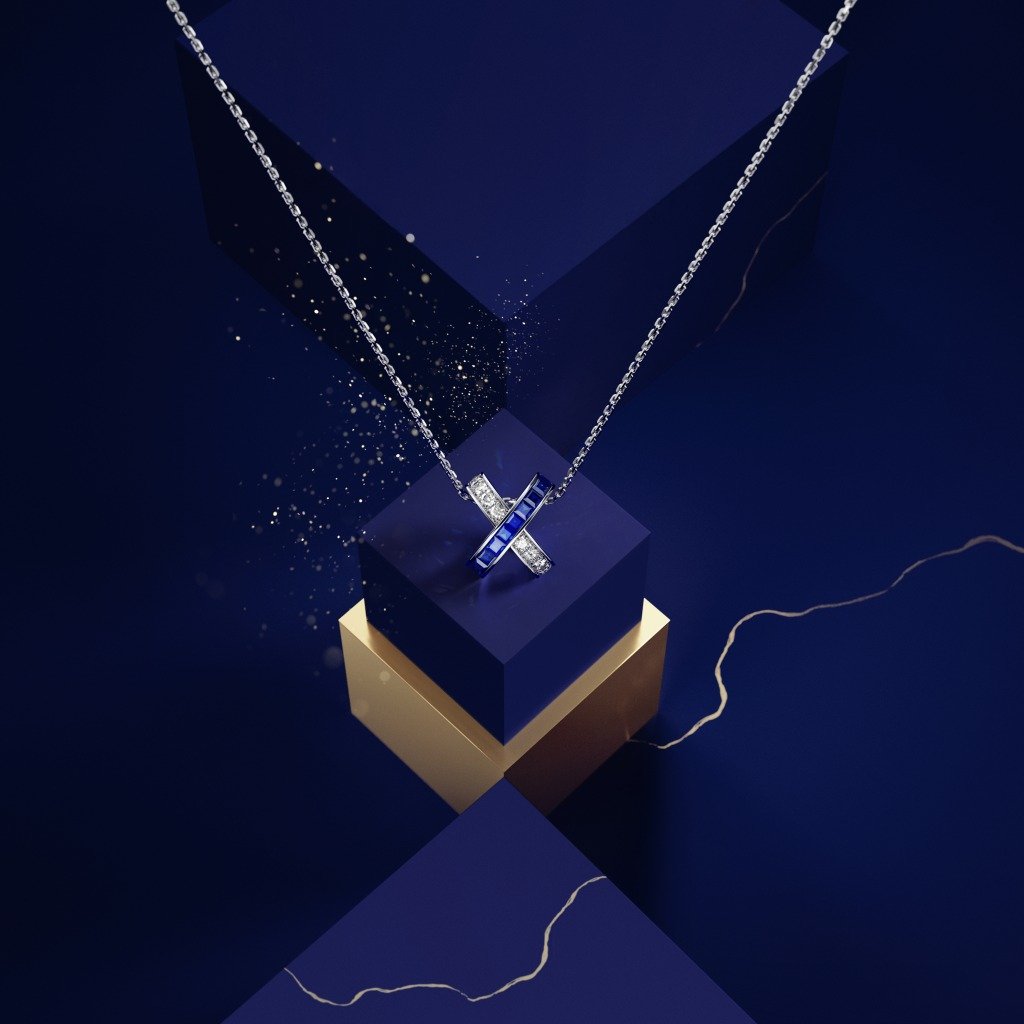 時尚速報 chaumet珍寶 Jeux de Liens白金吊墜,鑲嵌藍寶石及鑽石