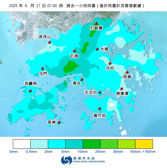 黃雨警告於上午7時30分生效！附天文台各區雨量分佈圖