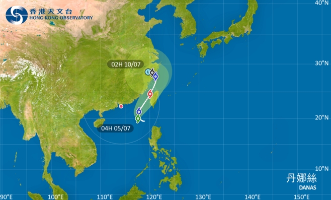 丹娜絲｜天文台於下午12時20分發出一號戒備信號！最新動態颱風路徑及風力預測