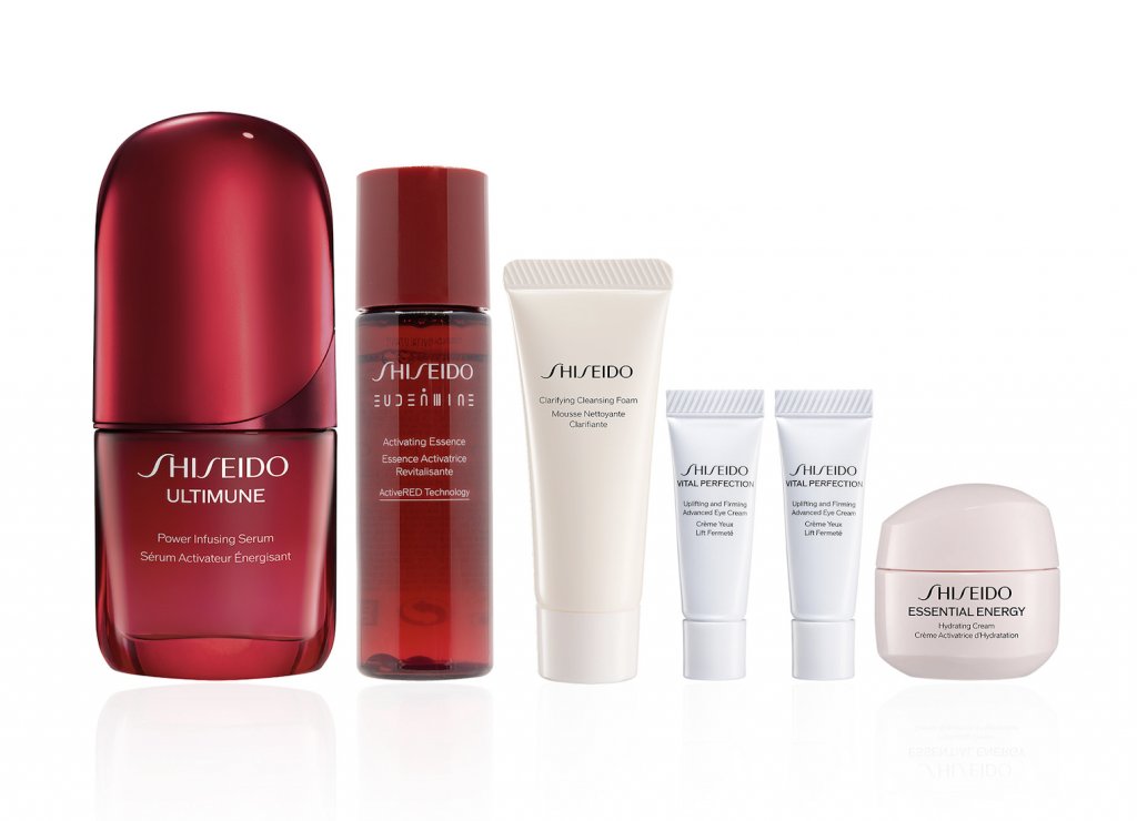 SOGO感謝祭2026 豐富組合內容包括:ULTIMUNE 皇牌全盛精華 30ml(貨裝)、SHISEIDO EUDERMINE 曙光精華水 30ml、VITAL PERFECTION Magic 活力亮眼霜 2ml x 2件、ESSENTIAL ENERGY 肌源補水 Power Cream 15ml、亮肌柔膚淨肌泡沫 15ml(圖片來源:SHISEIDO)